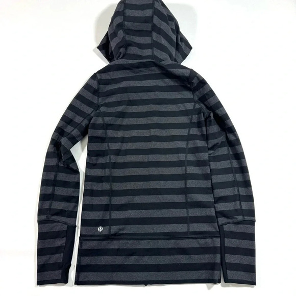 Lululemon Stride Jacket Black Micro Macro Stripe Hooded Full Zip - Picture 4 of 6